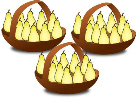 Si je prends 3 paniers remplis de 10 poires chacun alors j'ai 30 poires (3 x 10) Si je prends 3 paniers remplis de 10 poires chacun alors j'ai 30 poires (3 x 10)