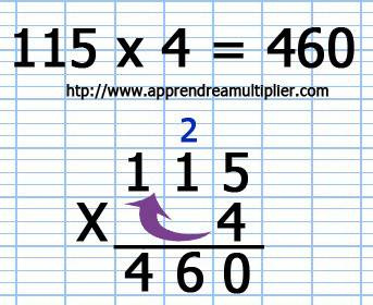 Poser une multiplication avec retenue (étape 5)