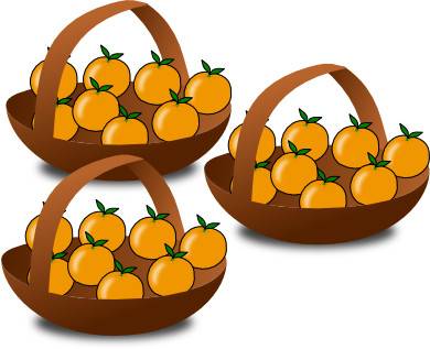 3 paniers d'oranges pour expliquer la table de multiplication de 8 (huit)