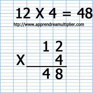 Poser une multiplication à 1 chiffre 12 x 4 (étape 7)