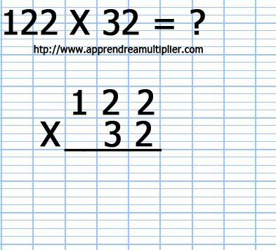 Poser une multiplication à 2 chiffre 122 x 32 (étape 1)