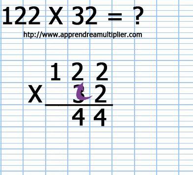 Poser une multiplication à 2 chiffre 122 x 32 (étape 3)