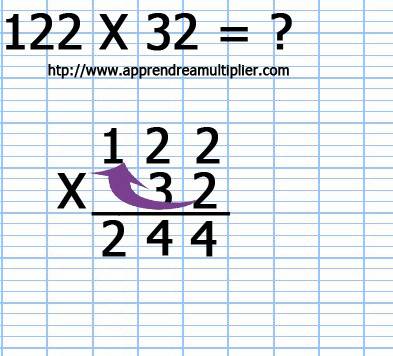 Poser une multiplication à 2 chiffre 122 x 32 (étape 4)