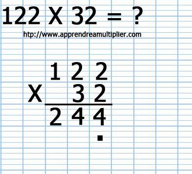 Poser une multiplication à 2 chiffre 122 x 32 (étape 5)