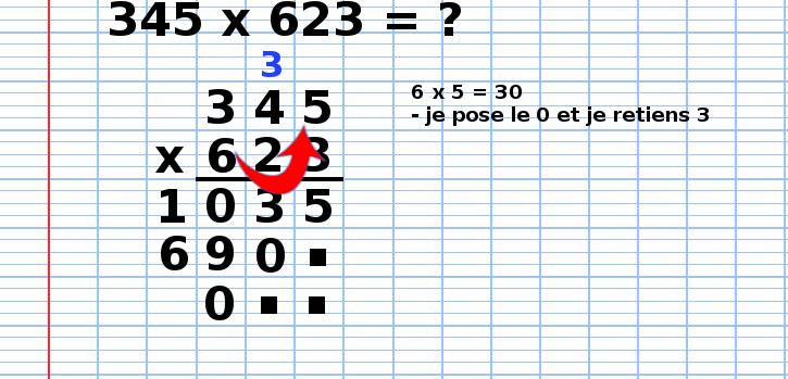 poser une multiplication 345x623, étape 10