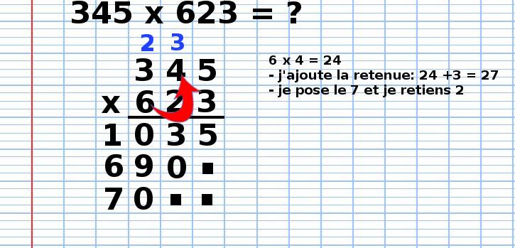 poser une multiplication 345x623, étape 11