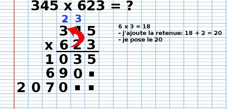 poser une multiplication 345x623, étape 12