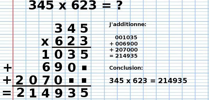 poser une multiplication 345x623, étape 14