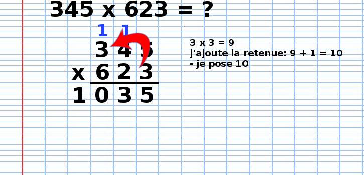 poser une multiplication 345x623, étape 4