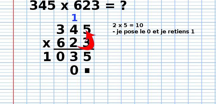 poser une multiplication 345x623, étape 5