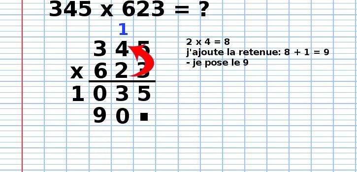 poser une multiplication 345x623, étape 7