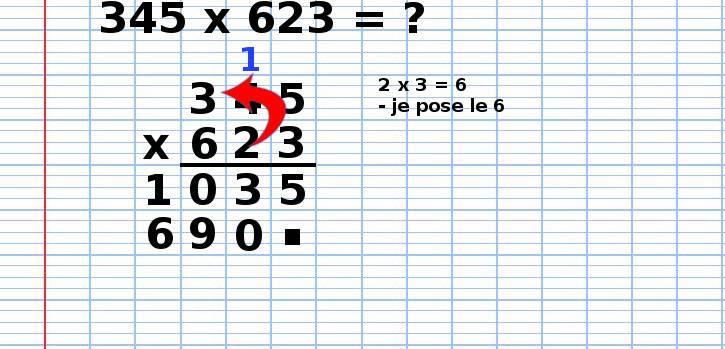 poser une multiplication 345x623, étape 8