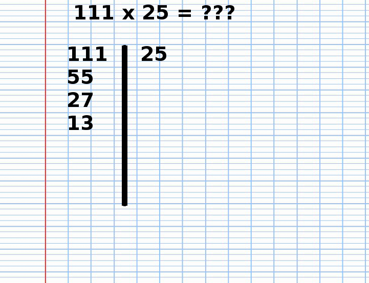 Multiplication Russe de 111 fois 25, étape 4