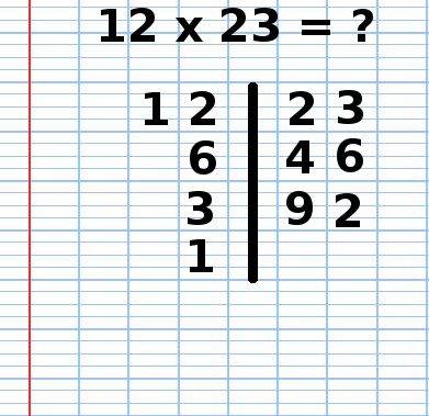 multiplication, technique Russe, 12x23, 6