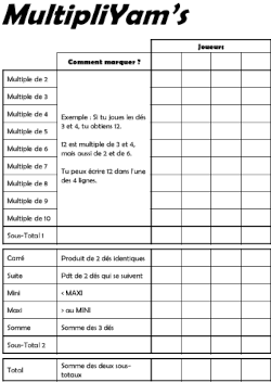 jeu de dés multipli yam's par charivari