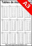 tables de multiplication à imprimer, noir et blanc A3