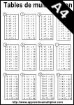 tables de multiplication à imprimer, noir et blanc A4