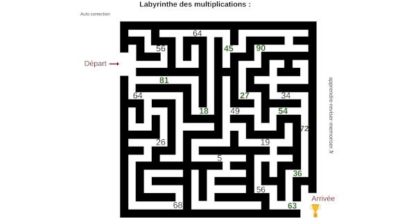 Labyrinthes des multiplications : réviser les tables en s’amusant